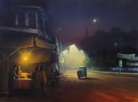 Zulfiqar Ali Zulfi, Outside Delhi Gate, 30 x 40 Inch, Oil on Canvas, Cityscape Painting-AC-ZUZ-058